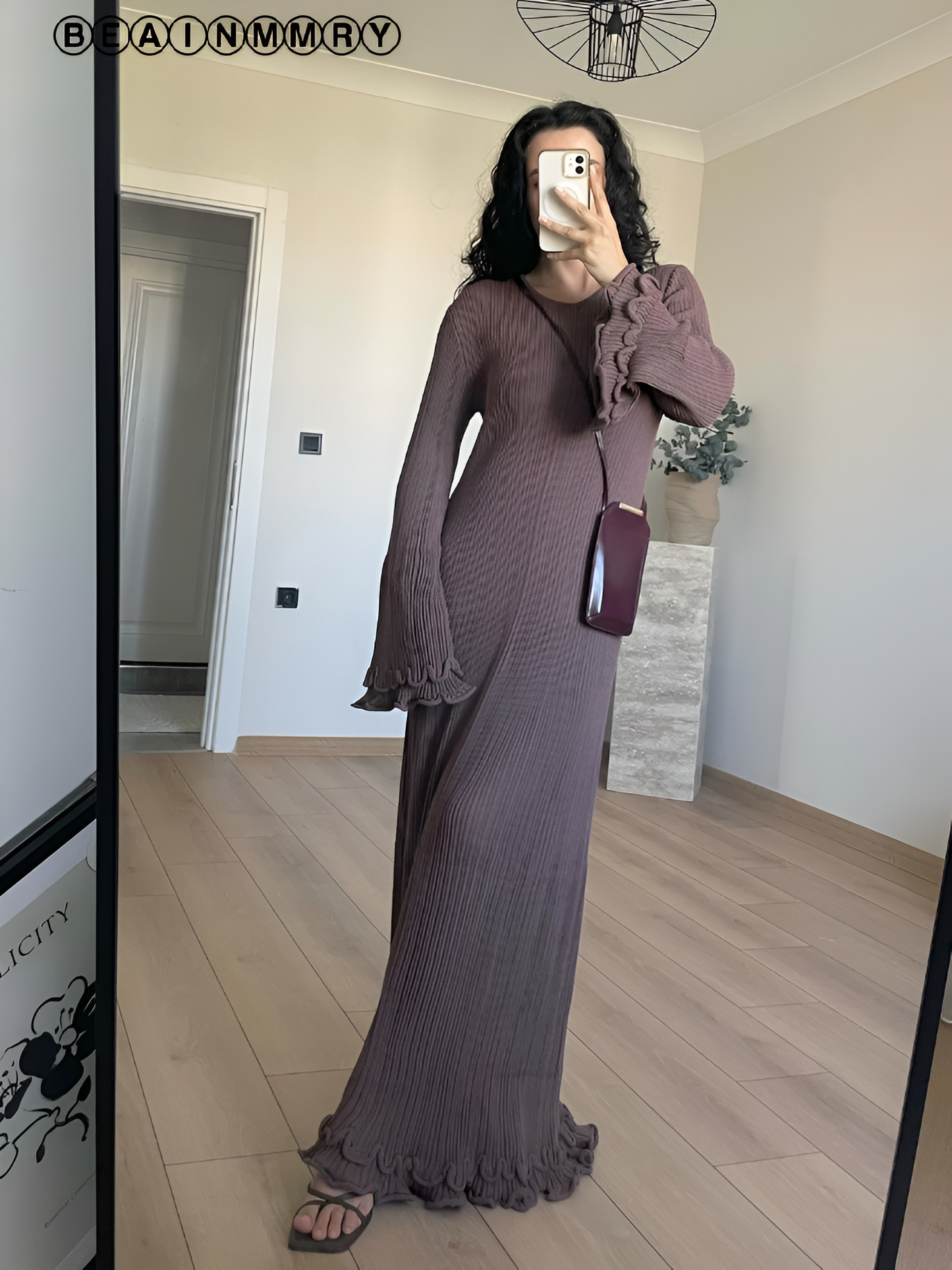 Kvinna Klänning Stickad Elegant Bomull-1