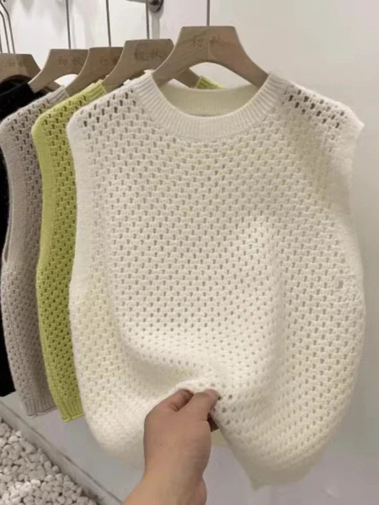 Stickad Dam Tröja Ärmlös Modern Design Lätt Material 8