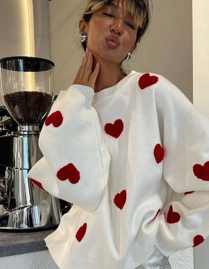 Dam Tröja Hjärtbroderi Casual Bomullsblandning-5