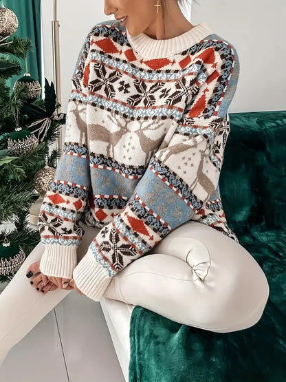 Dam Cirkulär Tröja Jultryck 100% Bomull-1