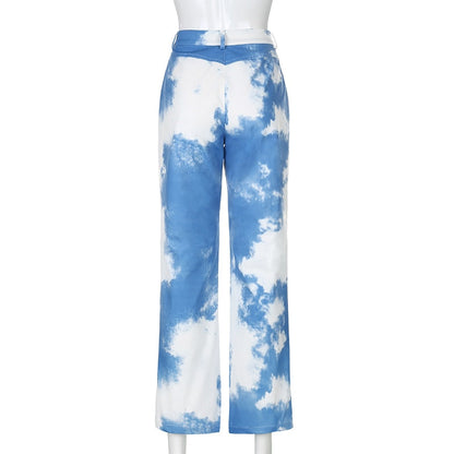Dam Hög Midja Blekflare Jeans Polyester Spandex-6