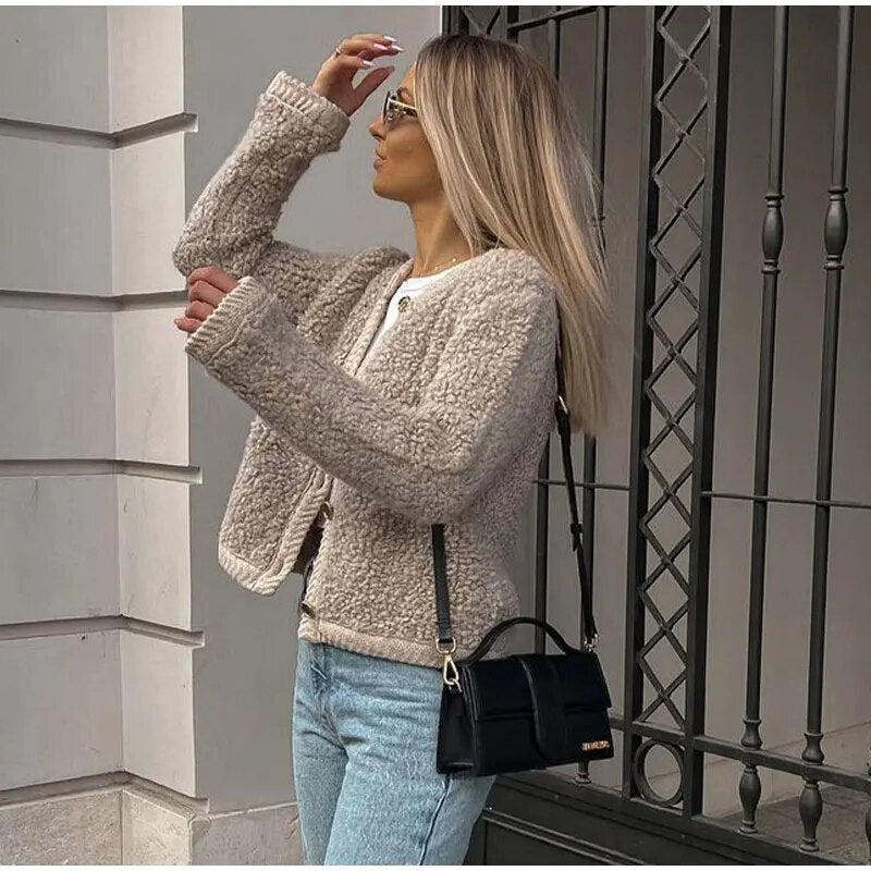 Kvinnors Knappkardigan Medelstor Längd Stickad Akryl-5