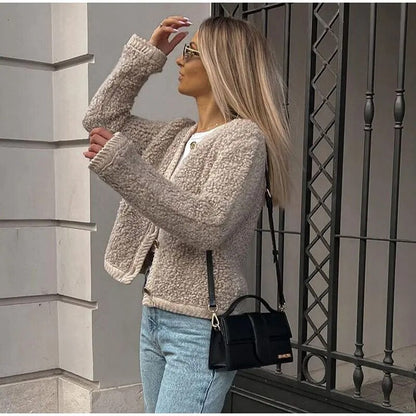 Kvinnors Knappkardigan Medelstor Längd Stickad Akryl-5