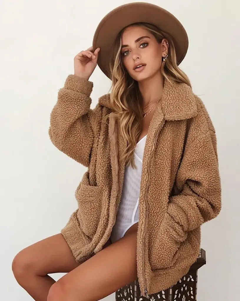 Dam Teddy Fleece Jacka Trendig Bekväm 5