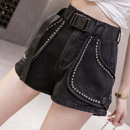 Högmidjade Denimshorts för Dam i Bomull och Polyester – Avslappnad Passform med Fickor, Perfekta för Sommarstyling 3
