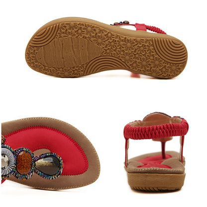 Dam T-Rapsandal Elastisk PU-Läder med Ankelrem och Naturliga Stenar-4