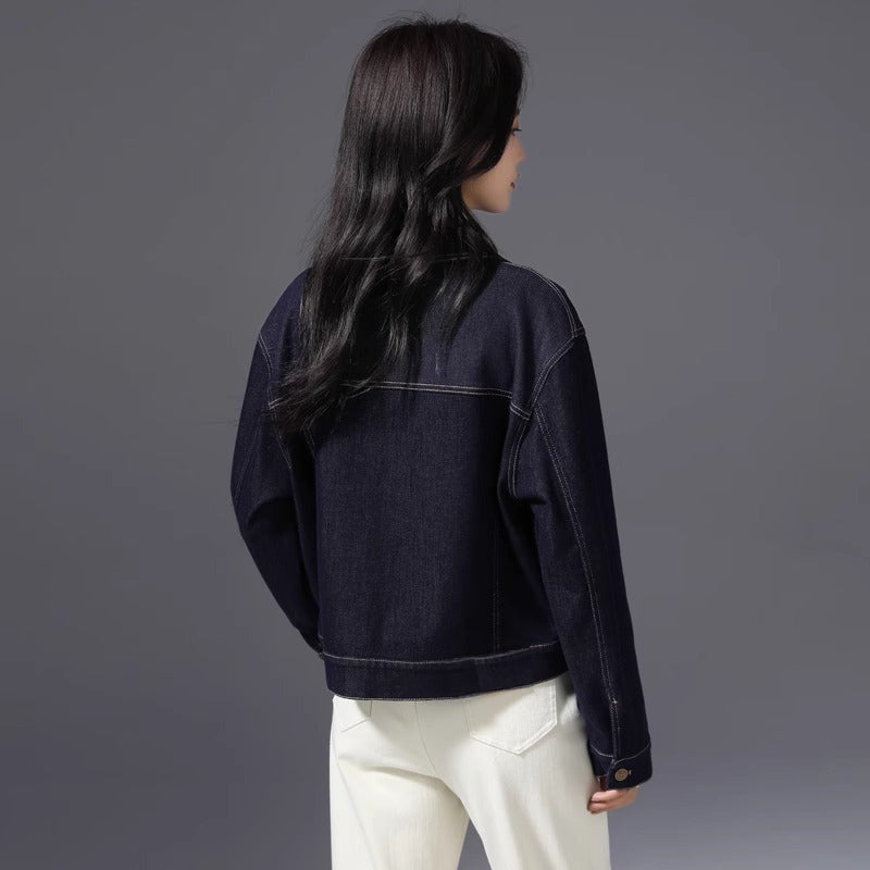 Kvinnors Polo Jacka Vintage Mörk Denim Hållbar Blandning av Bomull och Polyester 4