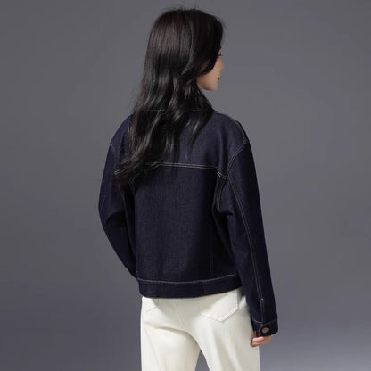 Kvinnors Polo Jacka Vintage Mörk Denim Hållbar Blandning av Bomull och Polyester 4