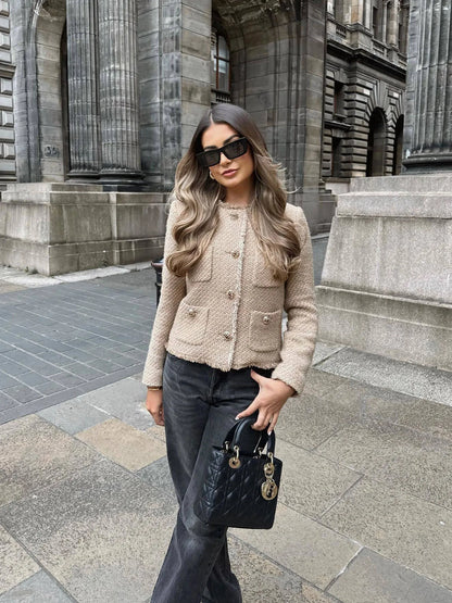 Kvinna Kort Jacka Elegant Tweed-6