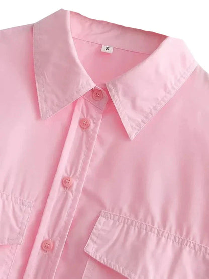 Kvinnors Popeline Skjorta Avslappnad Polyester med Fickor 5