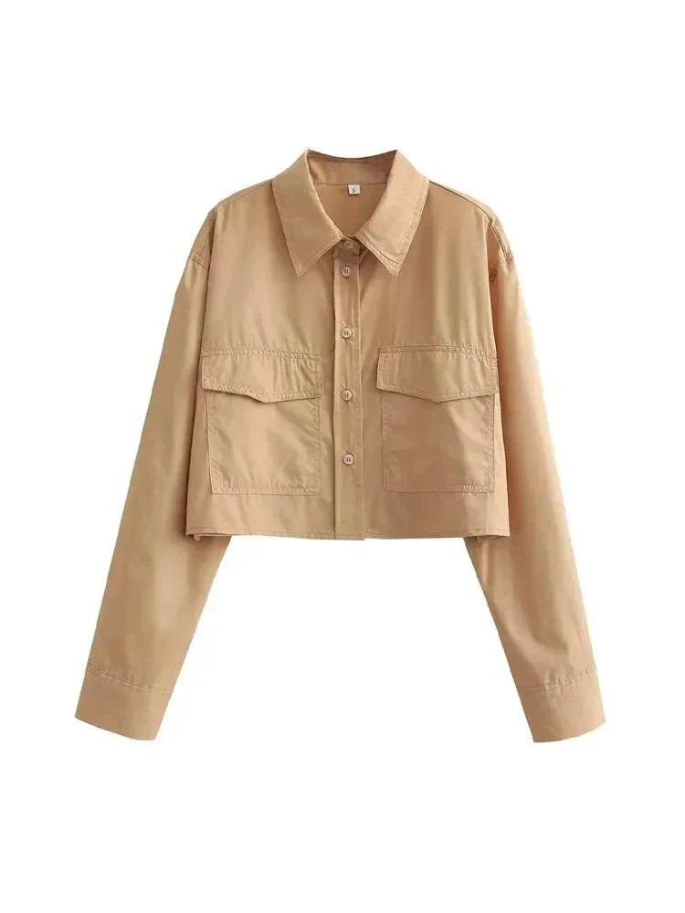Kvinnors Popeline Skjorta Avslappnad Polyester med Fickor 3