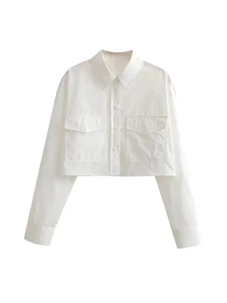 Kvinnors Popeline Skjorta Avslappnad Polyester med Fickor 4