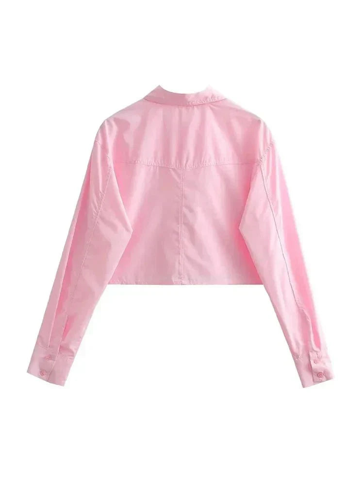 Kvinnors Popeline Skjorta Avslappnad Polyester med Fickor 2