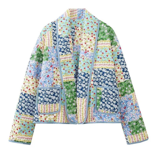Lång Kofta Dam Retro Fodrad Blommönster Mjuk Textil 7