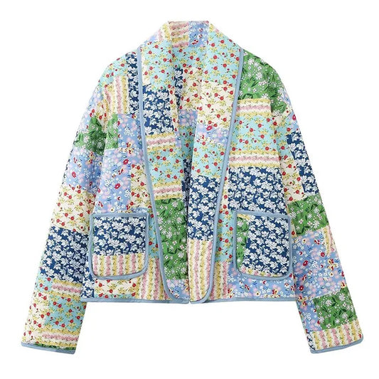 Lång Kofta Dam Retro Fodrad Blommönster Mjuk Textil 1