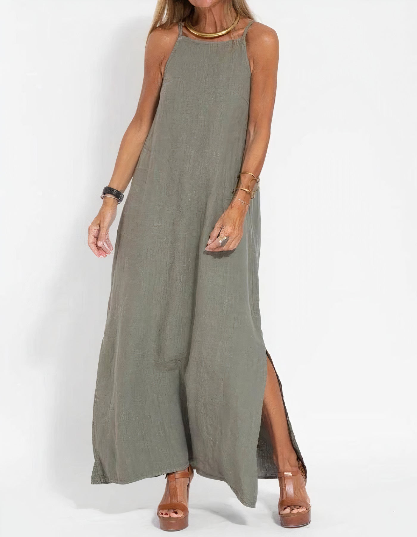 Dam Klänning Elegant Polyester och Bomull-1