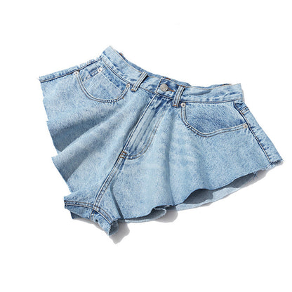 Dam Denimshorts Hög Midja Bomull Polyester-2