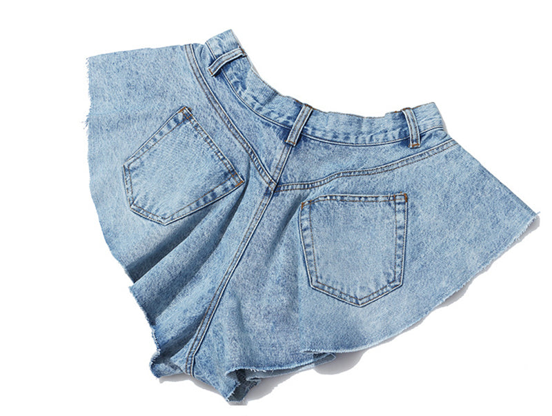 Dam Denimshorts Hög Midja Bomull Polyester-4