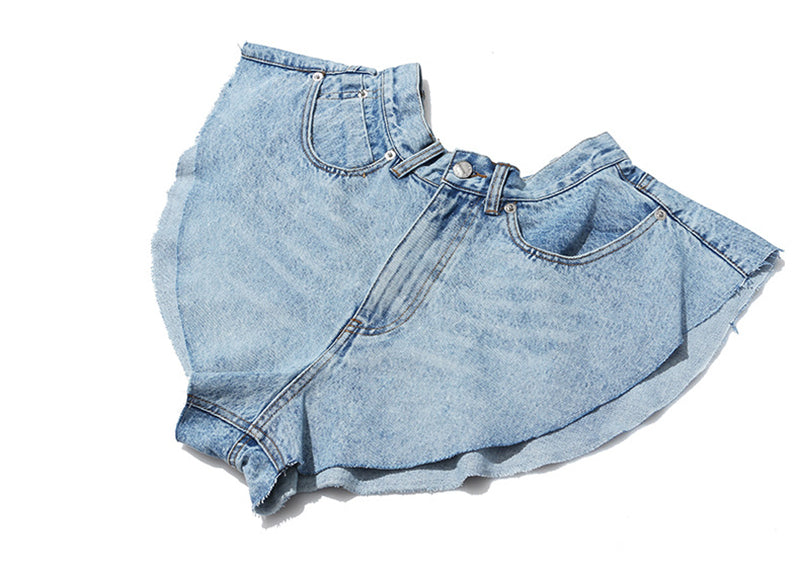 Dam Denimshorts Hög Midja Bomull Polyester-3