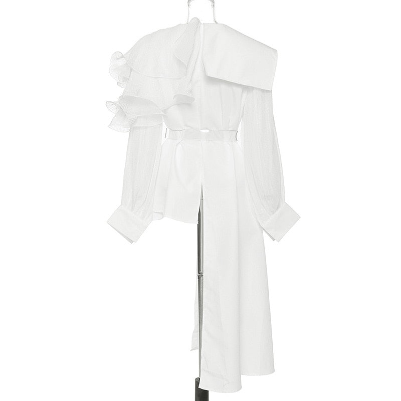Dam Skjorta Asymmetrisk Rüsch Detaljer Bomull Polyester-6