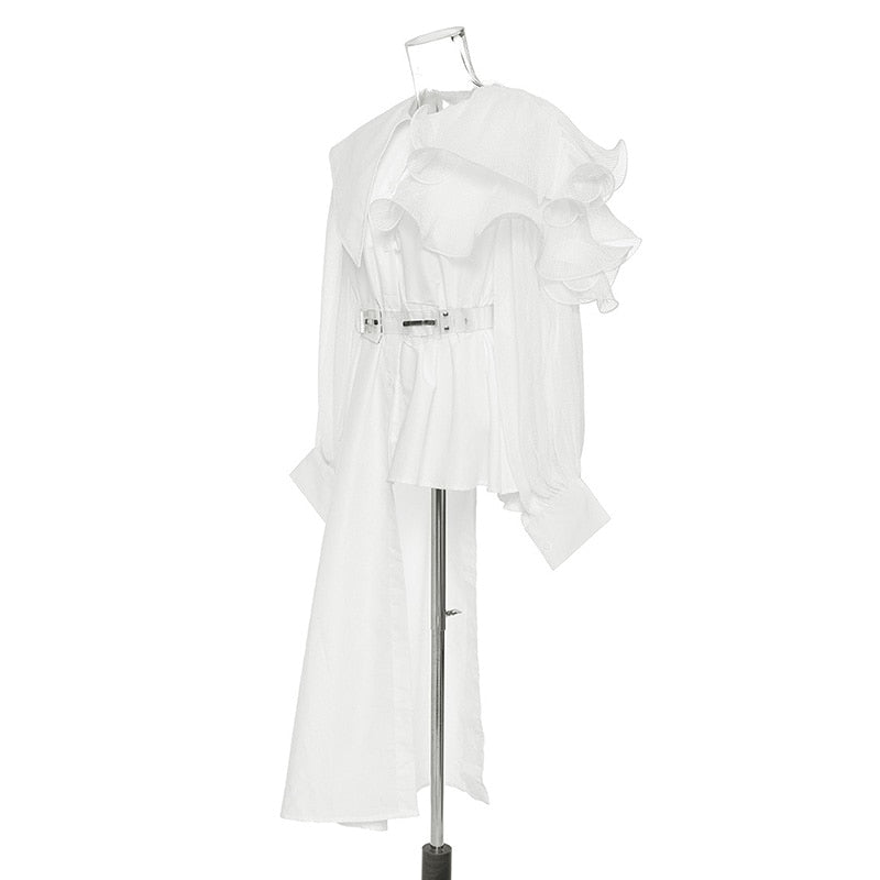 Dam Skjorta Asymmetrisk Rüsch Detaljer Bomull Polyester-5