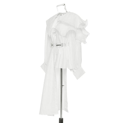 Dam Skjorta Asymmetrisk Rüsch Detaljer Bomull Polyester-5