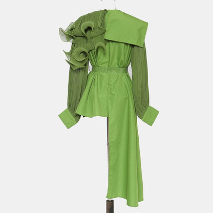 Dam Skjorta Asymmetrisk Rüsch Detaljer Bomull Polyester-4