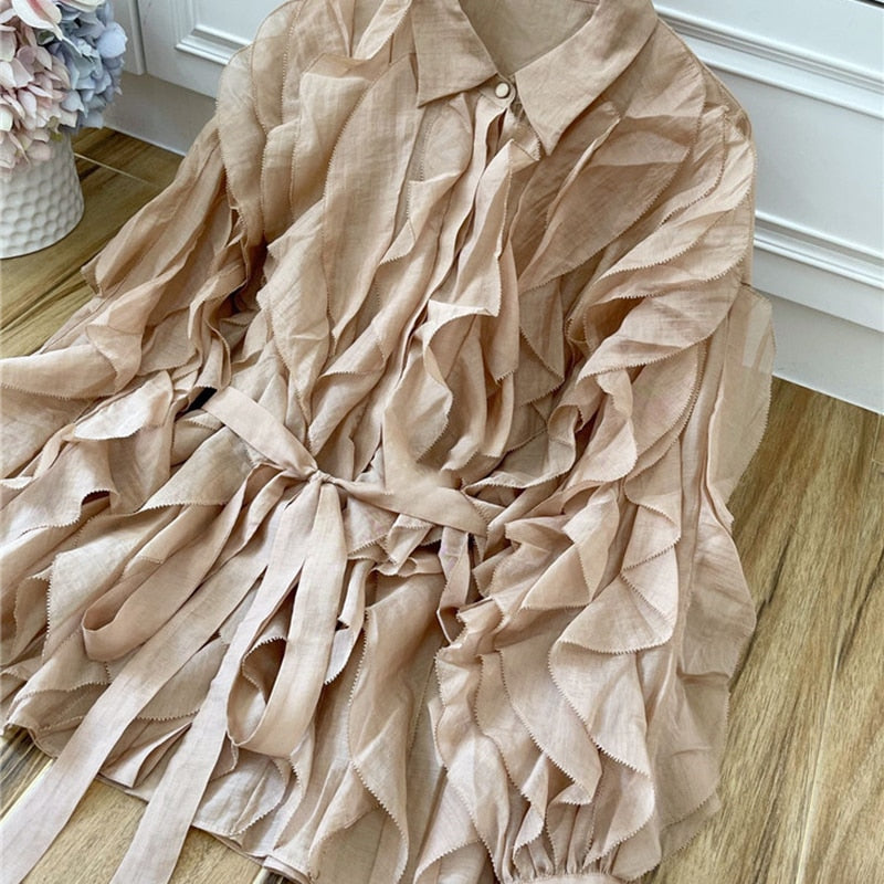 Vit Blus Dam Lång Ärmar Klassisk Krage Bomull Polyester-2