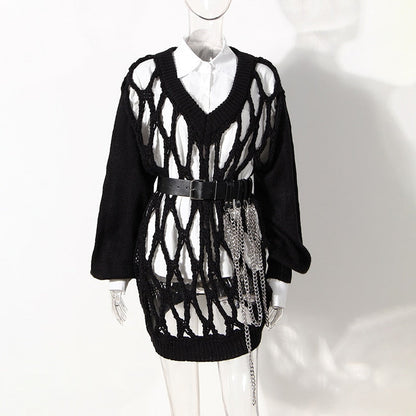 Dam Stickad V-ringad Tröja Mjuk Akrylblandning-5