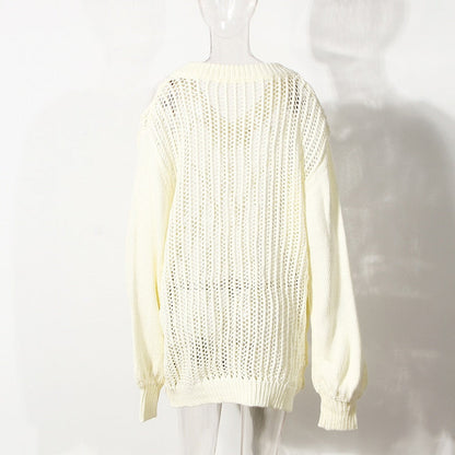 Dam Stickad V-ringad Tröja Mjuk Akrylblandning-4