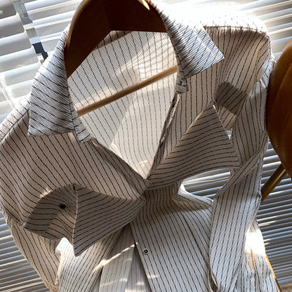 Herrskjorta Långärmad Randig Bomullspolyester Normal Passform 5