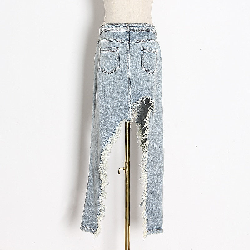 Kvinnors Asymmetriska Jeans i Bomull och Spandex-2
