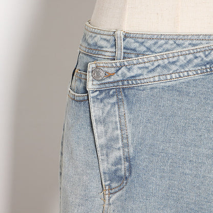 Kvinnors Asymmetriska Jeans i Bomull och Spandex-3