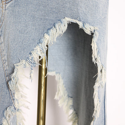 Kvinnors Asymmetriska Jeans i Bomull och Spandex-5