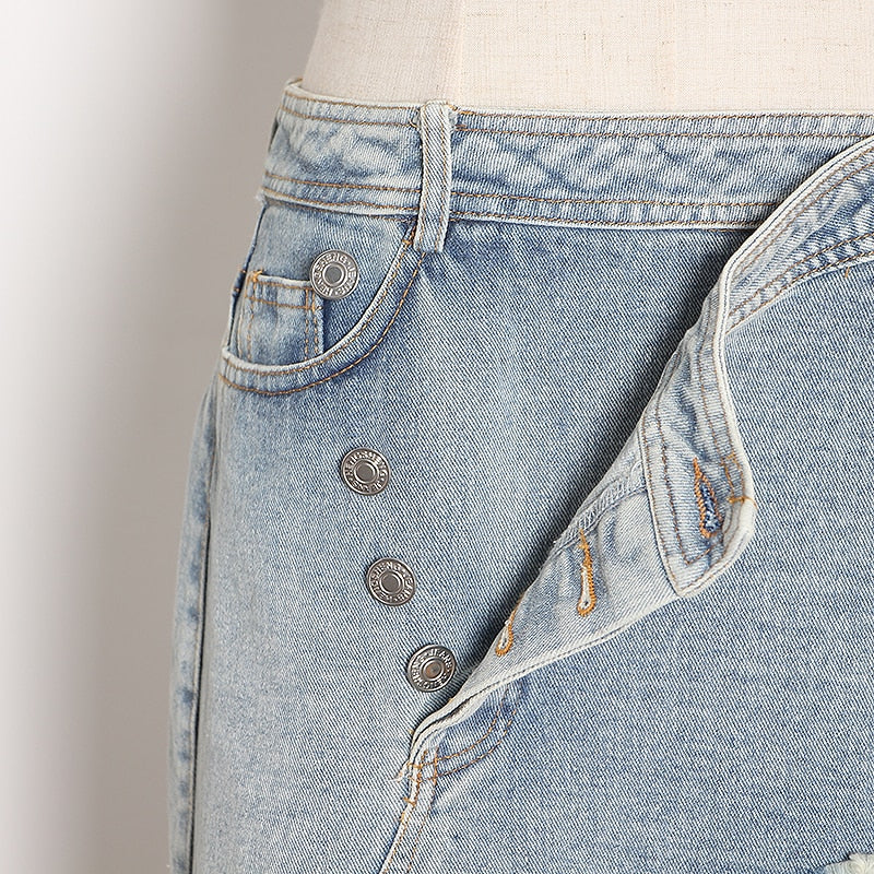 Kvinnors Asymmetriska Jeans i Bomull och Spandex-4