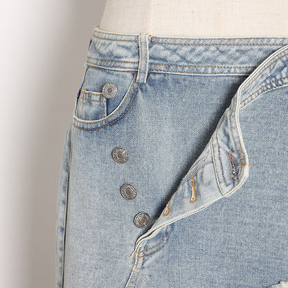 Kvinnors Asymmetriska Jeans i Bomull och Spandex-4