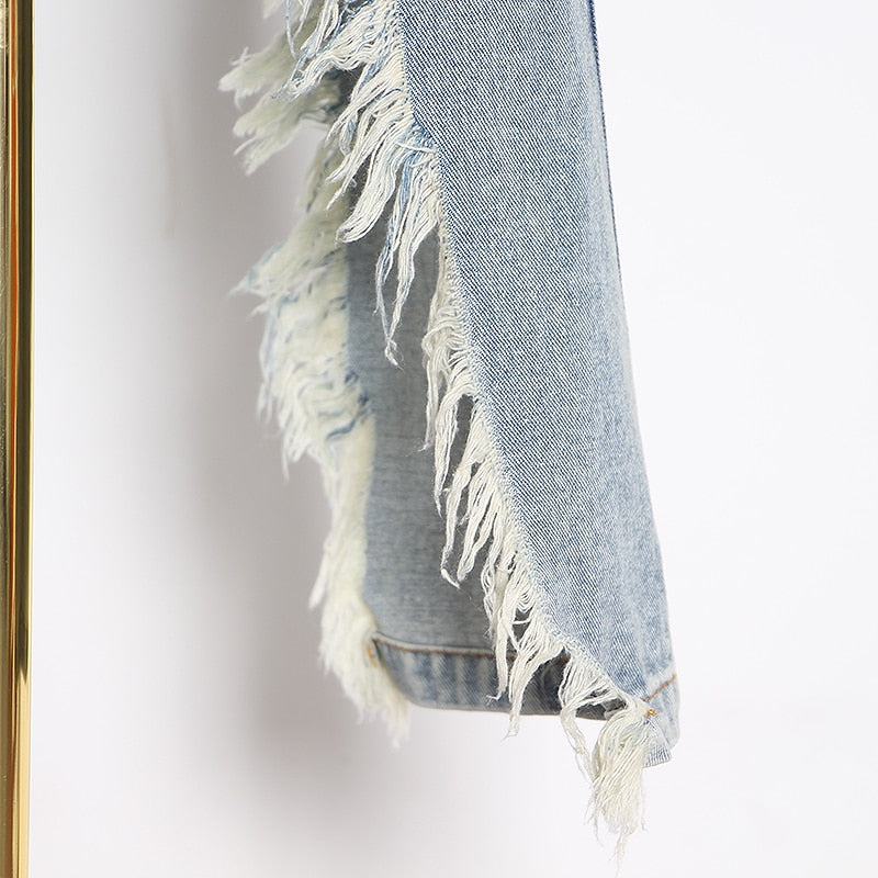 Kvinnors Asymmetriska Jeans i Bomull och Spandex-6
