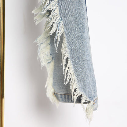 Kvinnors Asymmetriska Jeans i Bomull och Spandex-6