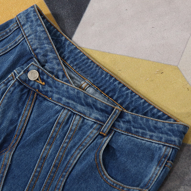 Dam Jeans Hög Midja Patchwork Design Bomull Polyester-5