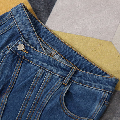 Dam Jeans Hög Midja Patchwork Design Bomull Polyester-5