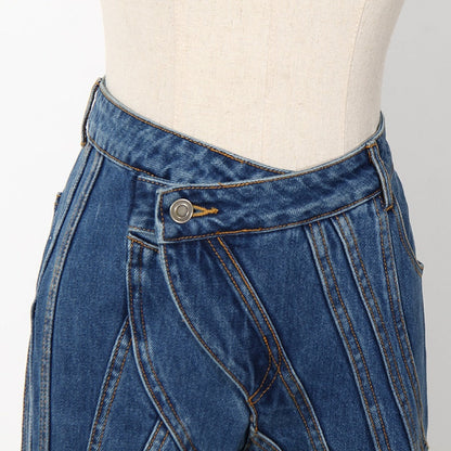 Dam Jeans Hög Midja Patchwork Design Bomull Polyester-3