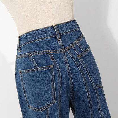 Dam Jeans Hög Midja Patchwork Design Bomull Polyester-4