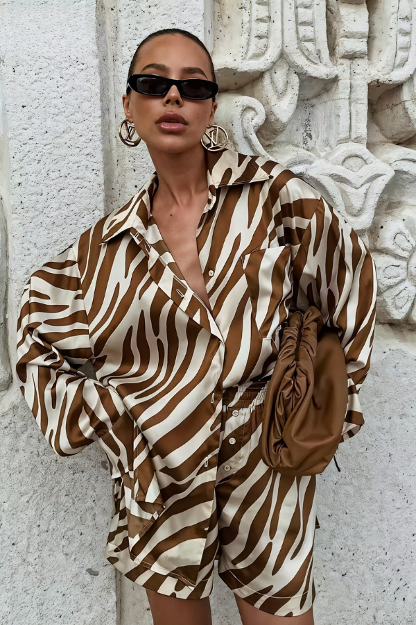 Dam Set Överdimensionerad Skjorta Högmidjade Shorts Polyester-2