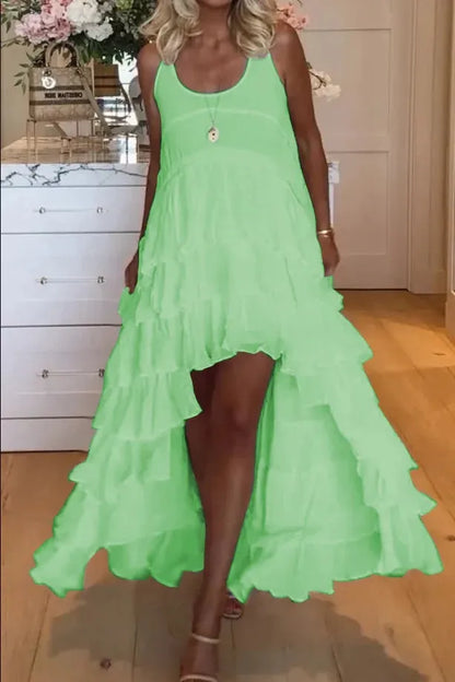 Kvinnors Klänning Ruffled Lätt Material Kort Framåt Långt Bakåt-3
