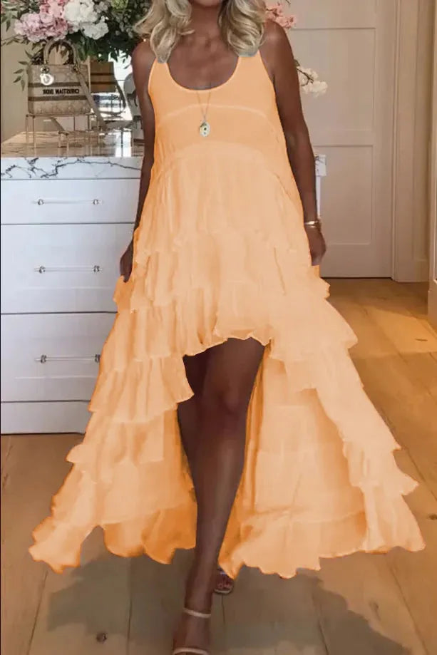 Variant image for Kvinnors Klänning Ruffled Lätt Material Kort Framåt Långt Bakåt-7