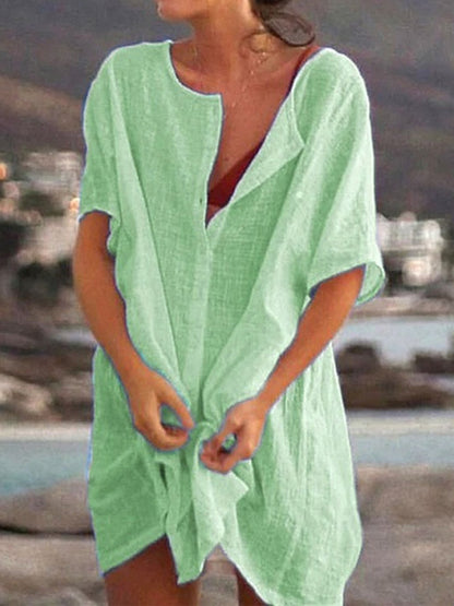 Variant image for Kvinnors Klänning Löst Snitt Bomull och Linne-25