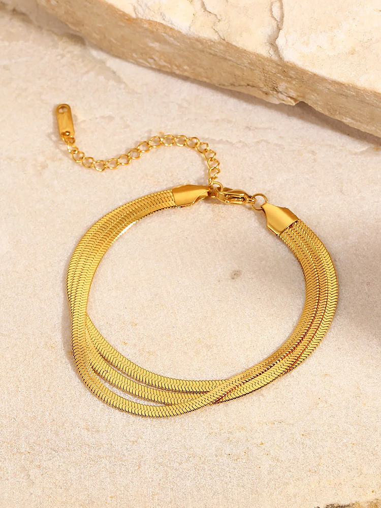 Dam Guld Armband Med 3-faldiga Kedjor Elegant Smycke-5