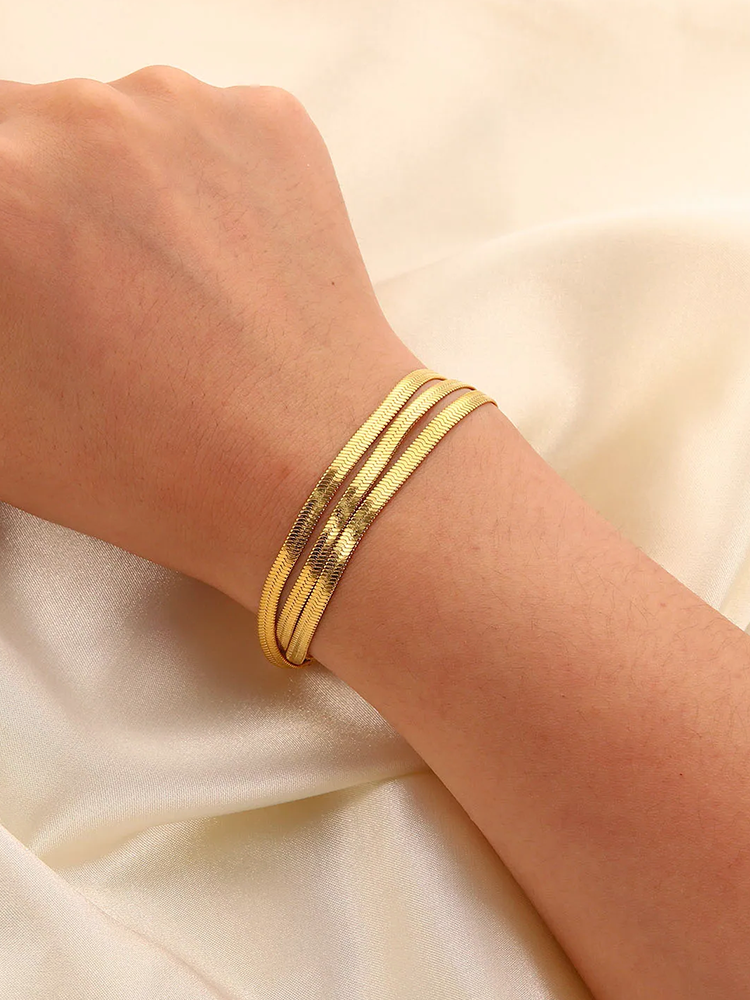 Dam Guld Armband Med 3-faldiga Kedjor Elegant Smycke-4