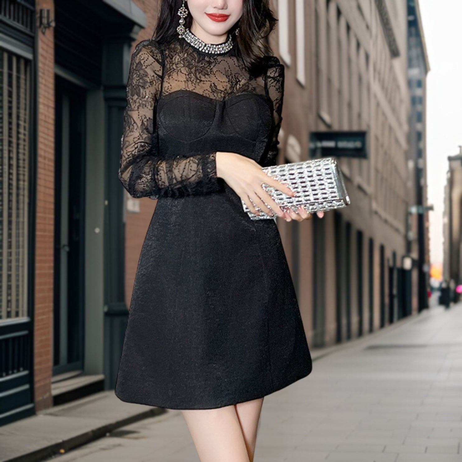 Dam Klänning A-linjeformad Flödande Högkvalitativt Material-3