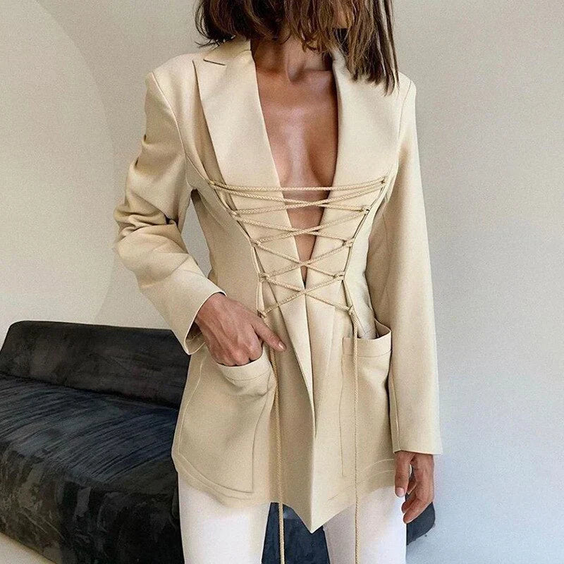 Dam Kappa Snörning Polyester Elegant Design med Ärmpåsar 5